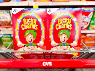two boxes of lucky charms in cvs cart