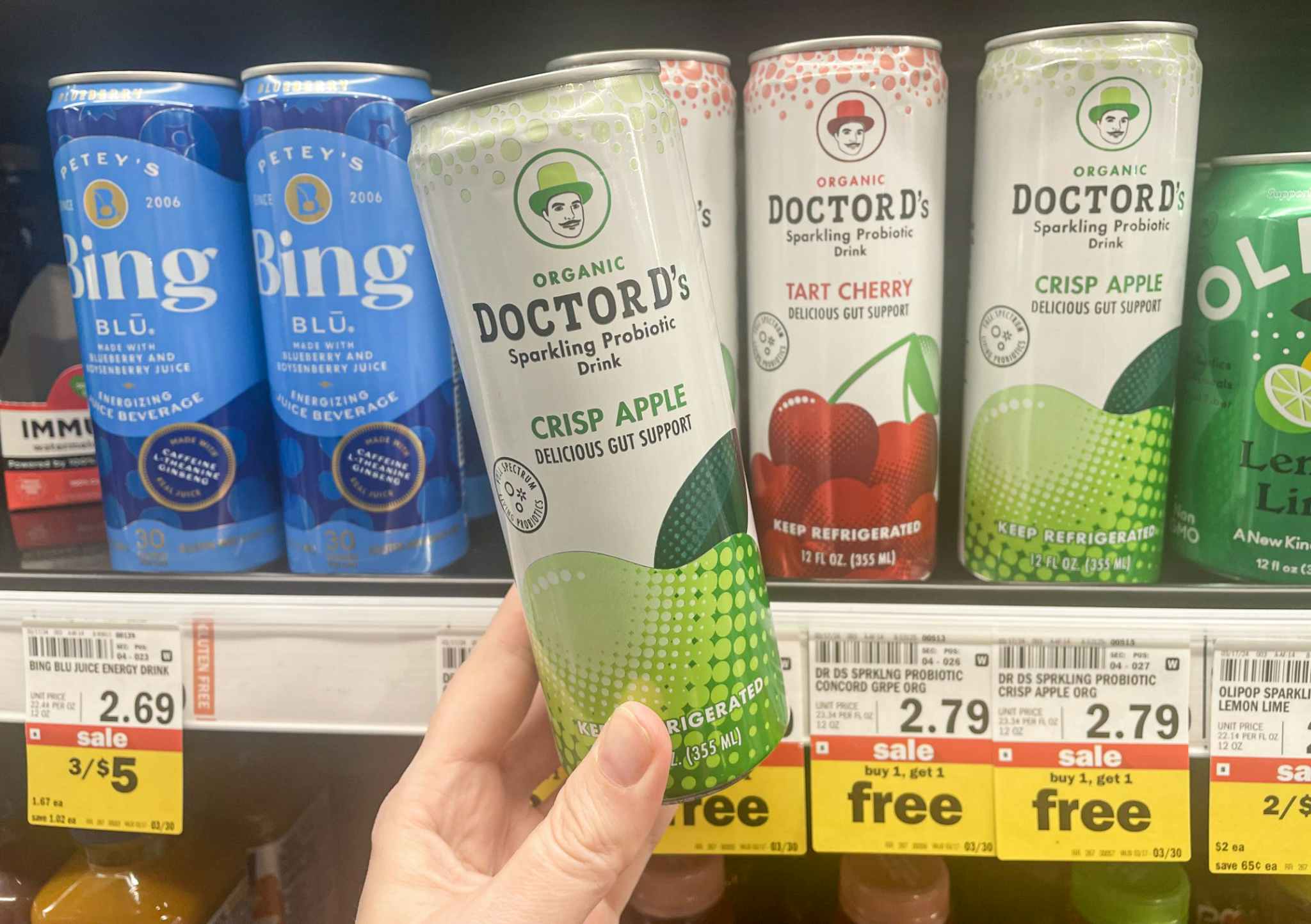 hand holding doctor d's drinks at meijer