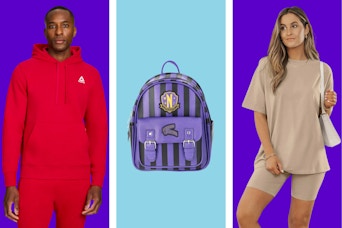 red Reebok hoodies, Wednesday the show themed backpack, and women's loungewear in camel color