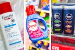 collage image of eucerin lotion, persil detergent, and nivea body wash