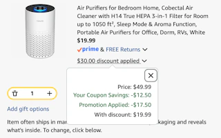 air purifier Amazon receipt