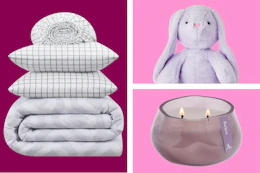 Bedding, plush bunny and candle