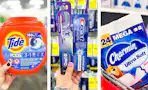 collage image of tide pods, crest and oral-b products, and charmin toilet paper