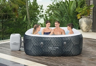 4-6 person inflatable hot tub on a deck