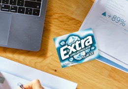 a pack of gum on a desk 
