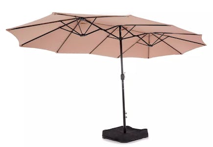 Real Living Linen Triple Vent Market Patio Umbrella with Base