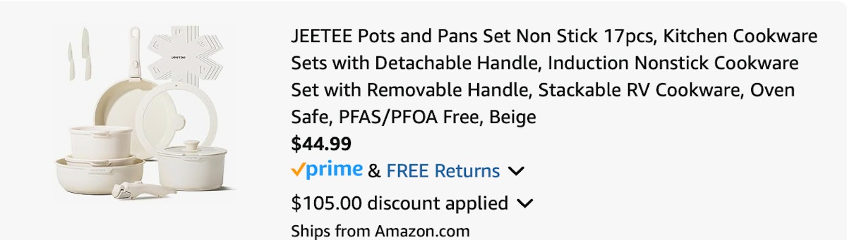 17-piece pots and pans set Amazon receipt