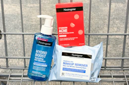 three neutrogena skincare products in a shopping cart