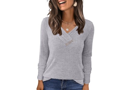 Women's Long-Sleeve Rib-Knit Top