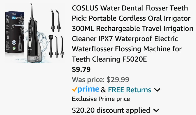COSLUS Water Dental Flosser Teeth Pick: Portable Cordless Oral Irrigator