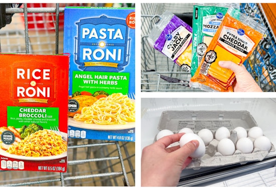 rice pasta cheese eggs collage