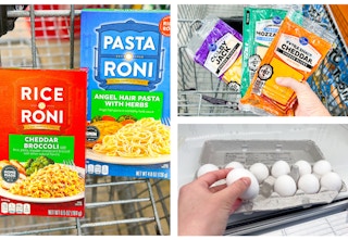 rice pasta cheese eggs collage