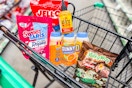 groceries in a dollar tree shopping cart