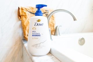 Dove body wash on sink