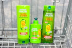 garnier fructis shampoo and conditioner in a cart