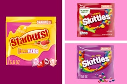 Get Up to $0.99 Off Skittles and Starburst Share-Size Bags on Amazon card image