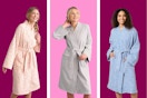 3 women's bath robes side by side