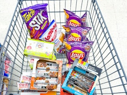 different snacks in shopping cart