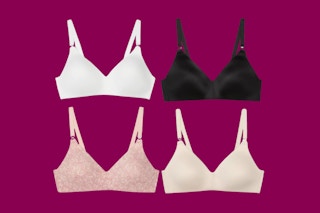 Warners Elements of Bliss Wireless T-Shirt Bra 2-Pack from Macy's on a Dark Pink Background