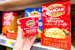 hand holding idahoan mashed potatoes at dollar general