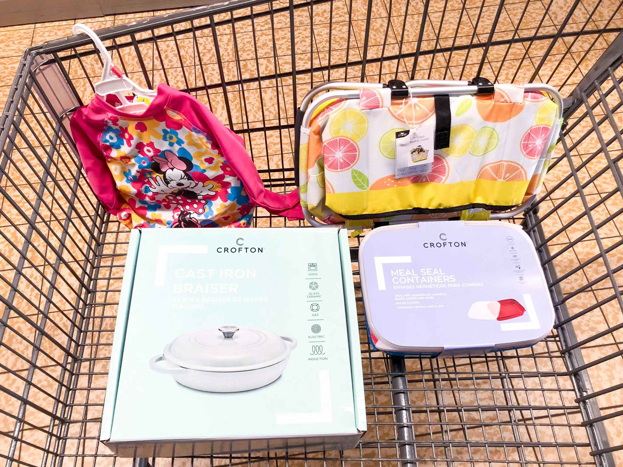 aldi finds may 15 to 21 disney swinsuit cast iron braiser containers and basket cooler