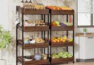 two standing vegetable racks in a kitchen
