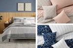 3 lifestyle images of the Stylewell 7-piece bed in a bag set in 3 different color themes