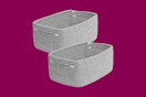 storage baskets on a purple background