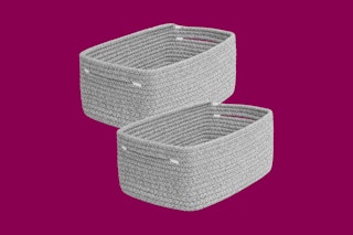 storage baskets on a purple background