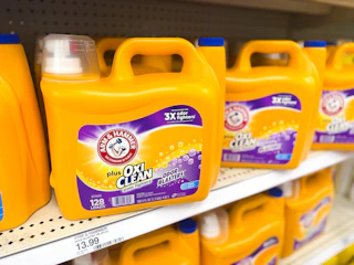 arm & hammer 128-load laundry detergent sitting on a target shelf