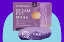 Body Restore Heated Eye Mask for Dry Eyes 5 Pack Lavender on a blue background.