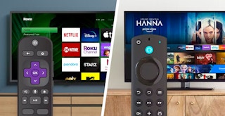 Roku vs Firestick tvs and remotes side-by-side