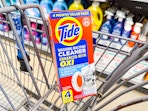 4-count of Tide washing machine cleaner in Walmart cart