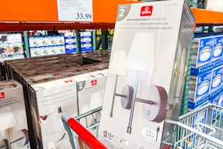 costco Globe Electric Wireless Rechargeable LED Integrated Wall Sconce 2-pack in cart
