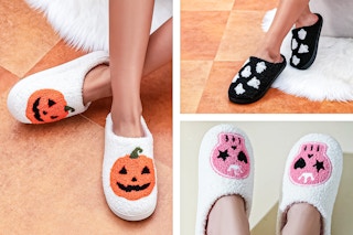 Three lifestyle images of the BERANMEY Halloween Slippers