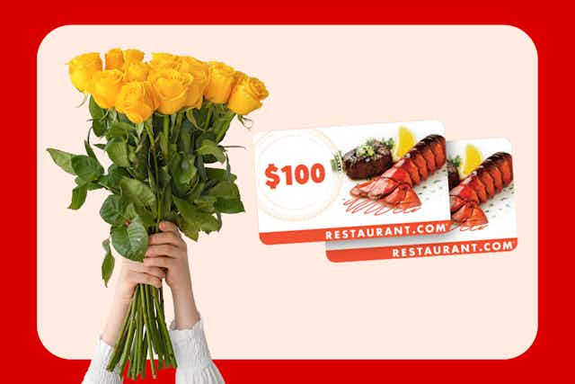 Score $200 Restaurant.com eGift Cards for $18 + $40 Rose Farmers Voucher card image