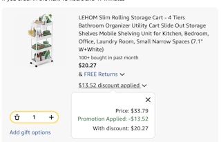 storage cart Amazon receipt