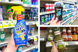 dollar general oxiclean, herdez, axe 3-photo collage