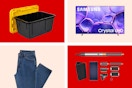 Costco Black Friday Deals 2025 with kirkland jeans, a dyson hair dryer, a samsung tv, and a storage bin