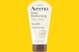 dollar general aveeno facial cleanser on yellow background