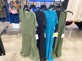 five time and tru clearance dresses hanging on walmart cart