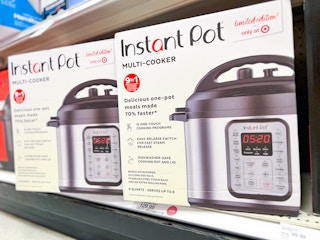 instant pot pressure cooker bundle sitting on a target shelf