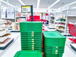 Holiday Totes under 70% clearance sign in Target Store