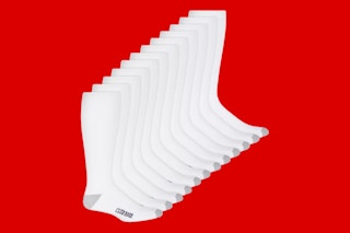 collage of club room socks on a red background