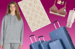 Walmart's Best Deals 50% Off or Better: $5 Sweatshirt, $5 Rugs, $100 Luggage card image