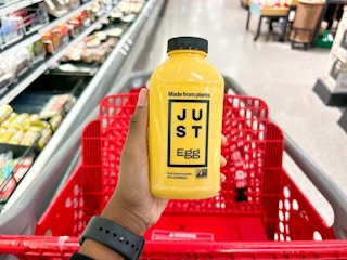 hand holding up bottle of Just Egg at Target