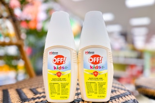 2 bottles of OFF kids' insect repellent sitting on a table in home & garden