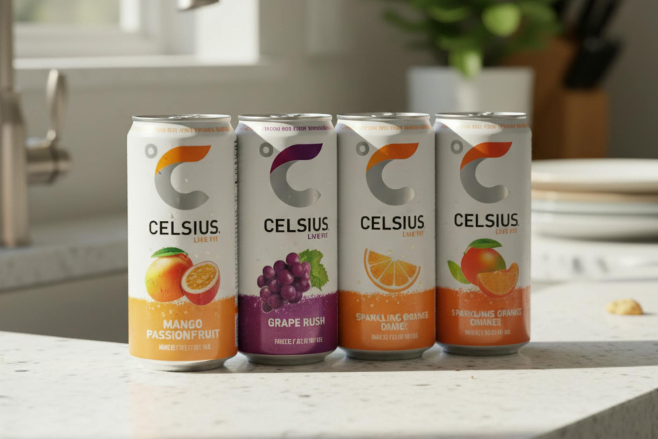 cans of energy drinks on a counter