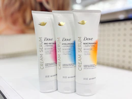 3 dove cream serum together on a shelf at target