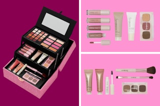 Ulta Beauty Collection Beauty Box: So Posh Edition on a pink and maroon background showing the contents of the set